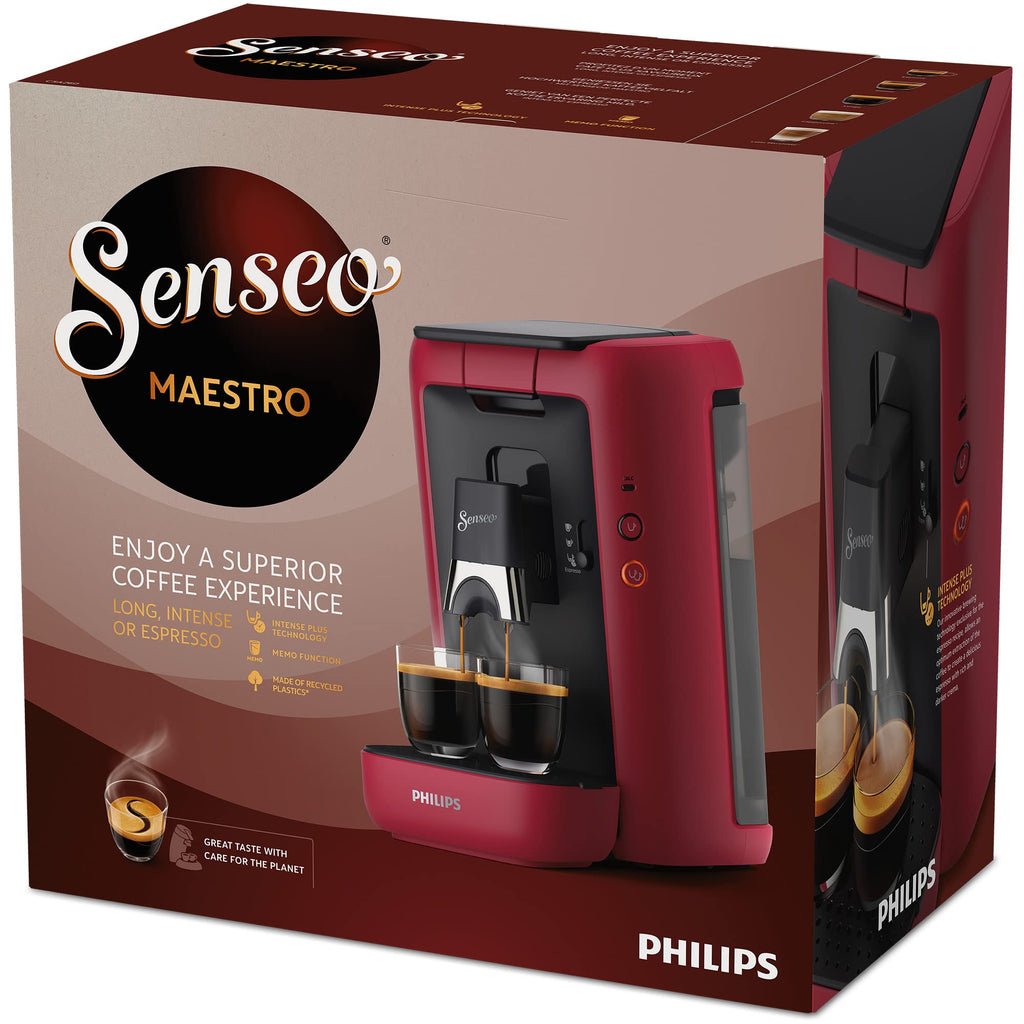 Domestic Appliances Senseo Maestro Machine à Café Dosettes avec Réservoir d'Eau de 1,2 Litre, Rouge, &nbsp;CSA260/91