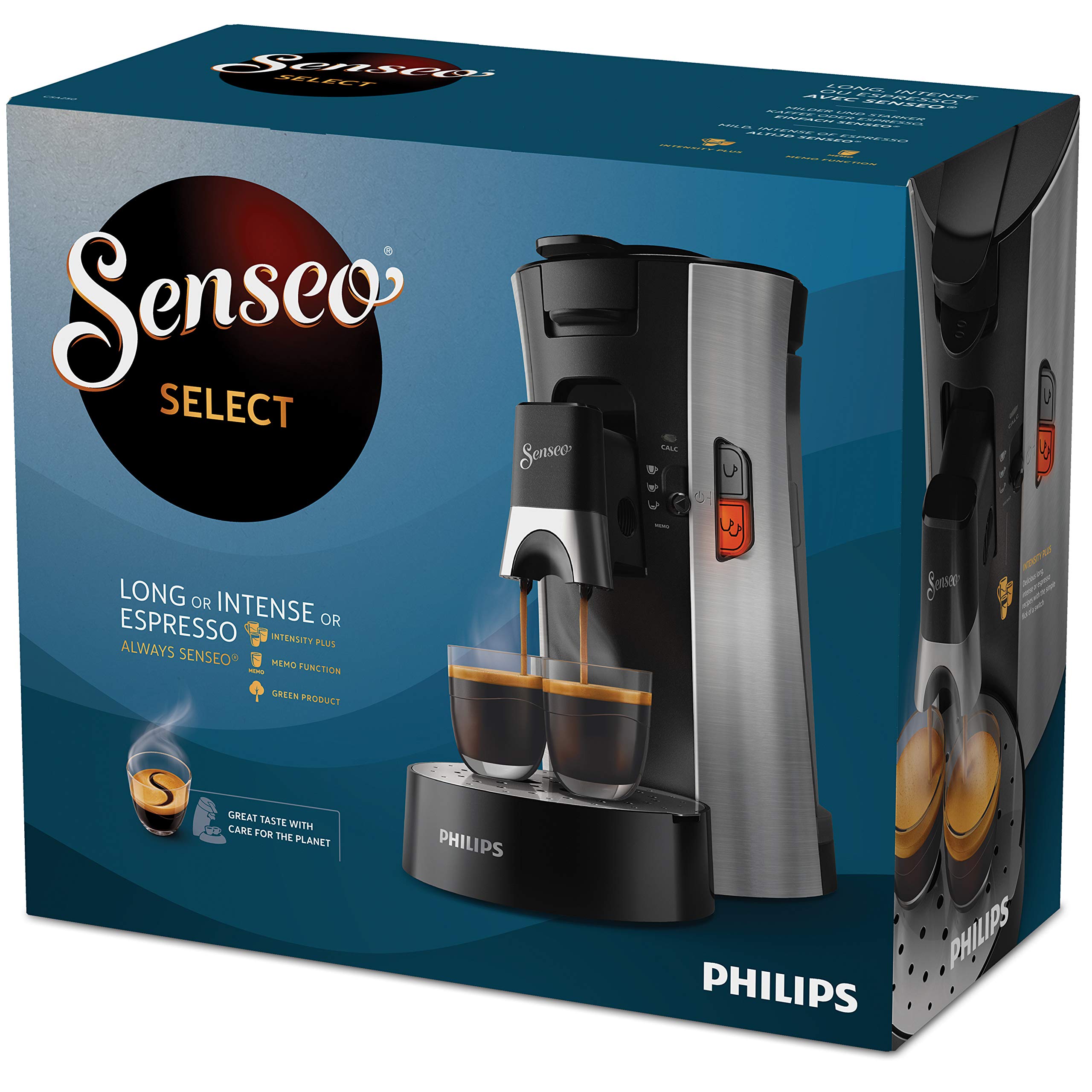Machine à Café Dosettes – SENSEO Select Eco – Intensity Plus – Crema Plus – Function Memo - Acier Brossé (CSA250/10)