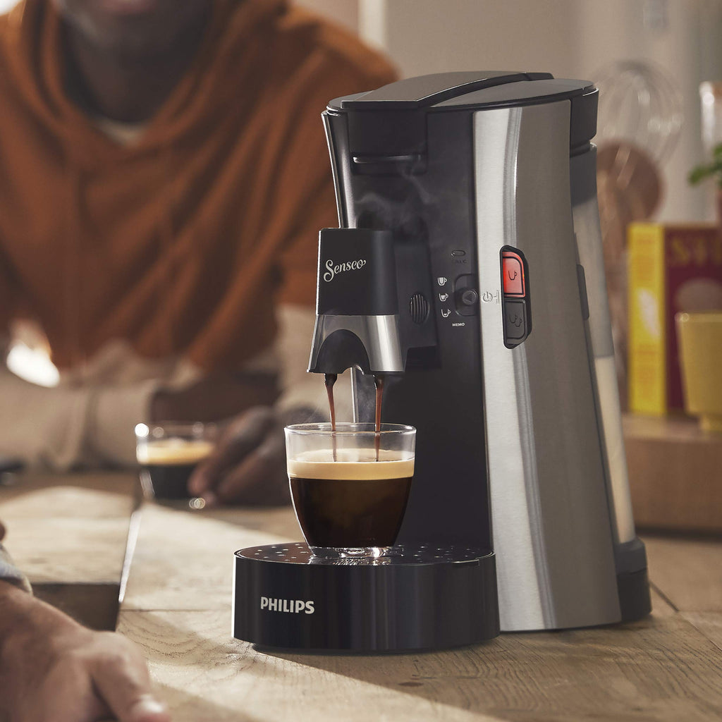 Machine à Café Dosettes – SENSEO Select Eco – Intensity Plus – Crema Plus – Function Memo - Acier Brossé (CSA250/10)